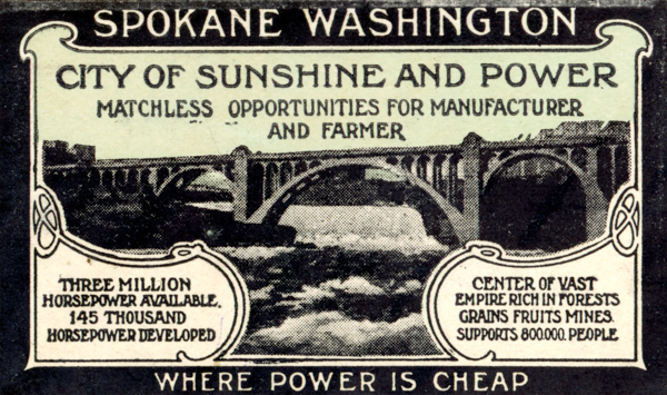 Spokane, Washington promotional card featuring a bridge over water with text reading 