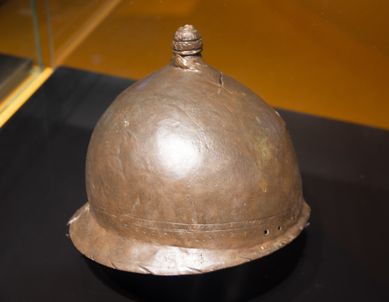 Montefortino helmet, a bronze Roman helmet influenced by Celtic designs for protection in battle