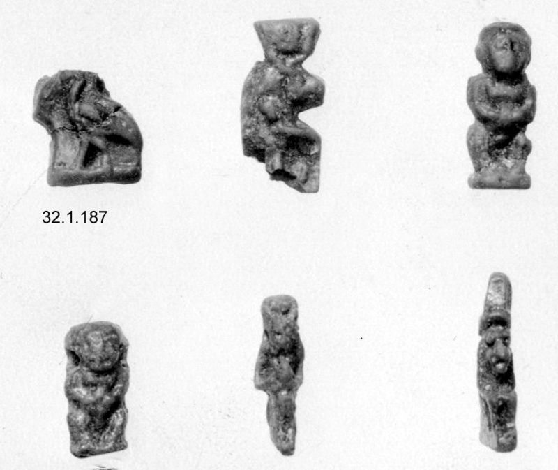 Collection of images of different amulets, the Taweret Amulet is the middle of the bottom row. Source: The MET museum.