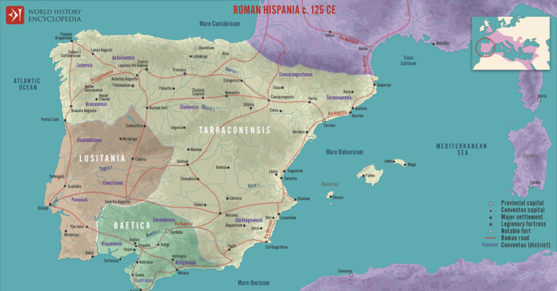 Map of Roman Hispania c. 125 CE or current day spain