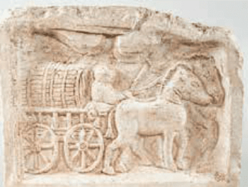 Roman Mule driver transporting goods in a barrel somewhere