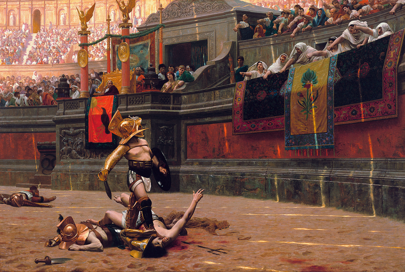 An image of a gladiator awaiting determination of the crowd