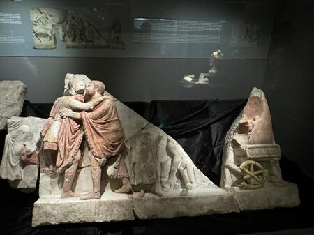 A Relief shown at Kocaeli museum in Turkey. It depicts two men embracing, asssumed to be Diocletion and Maximian. Excavated from the Imperial Cult Complex in 2009.